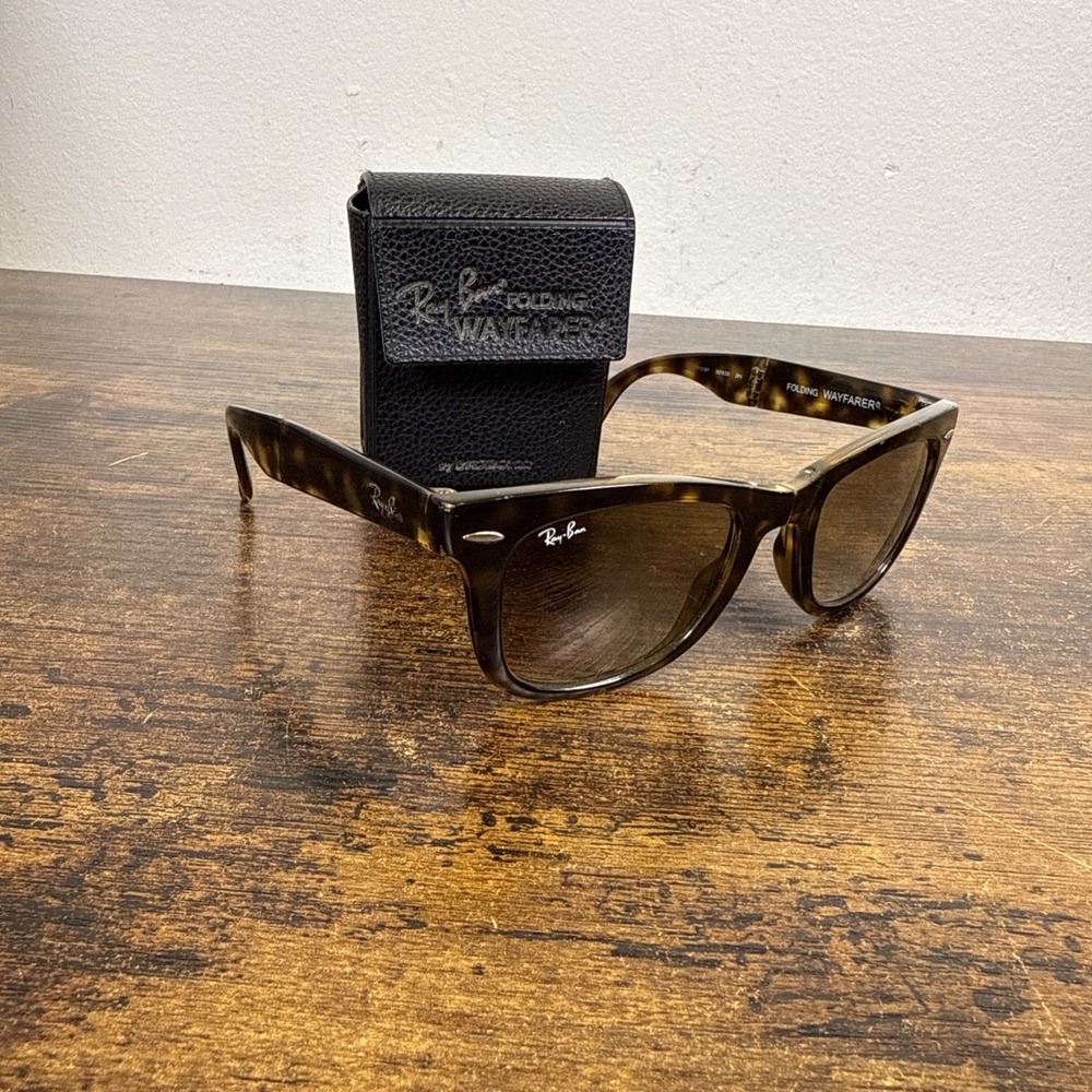 Ray‑Ban RB4105 Folding Wayfarer 710/51 Tortoise Brown Gradient Italy EUC RB‑Etch